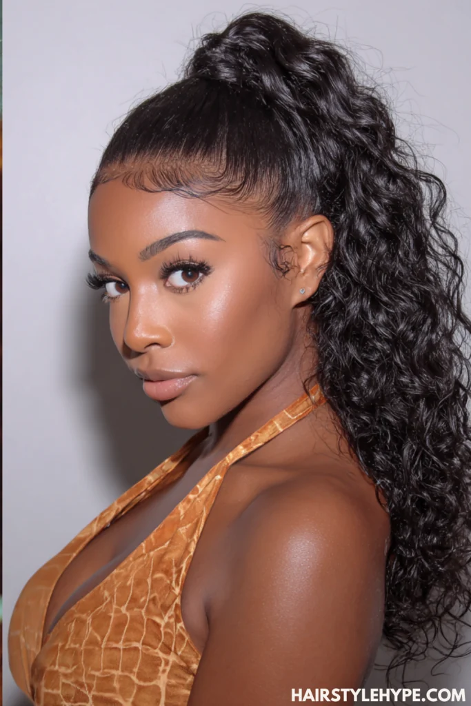 360 Lace Curly Wig in a Ponytail