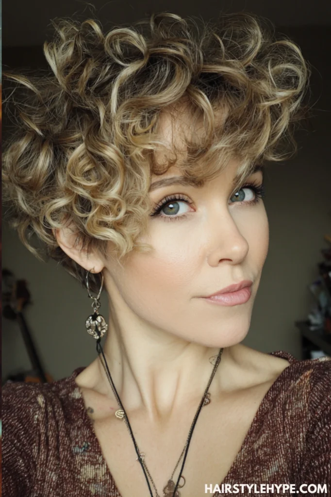 Asymmetrical Curly Pixie