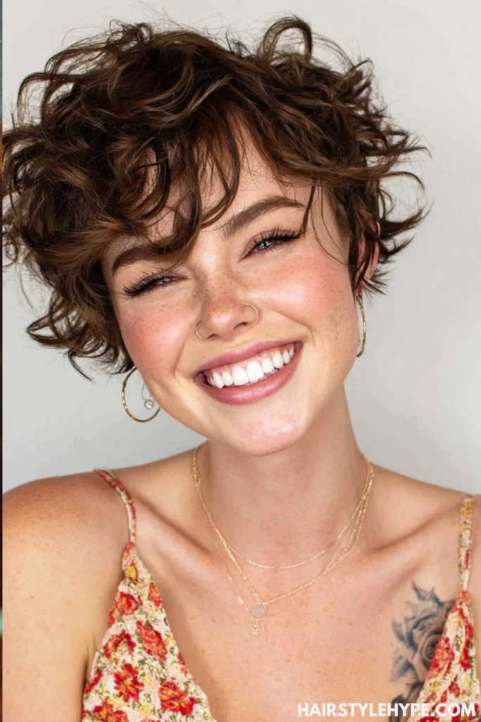 Asymmetrical Curly Pixie Cut