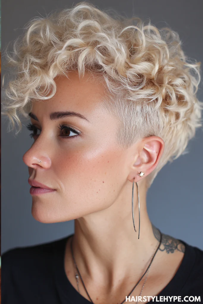 Bleach Blonde Curly Pixie with Undercut