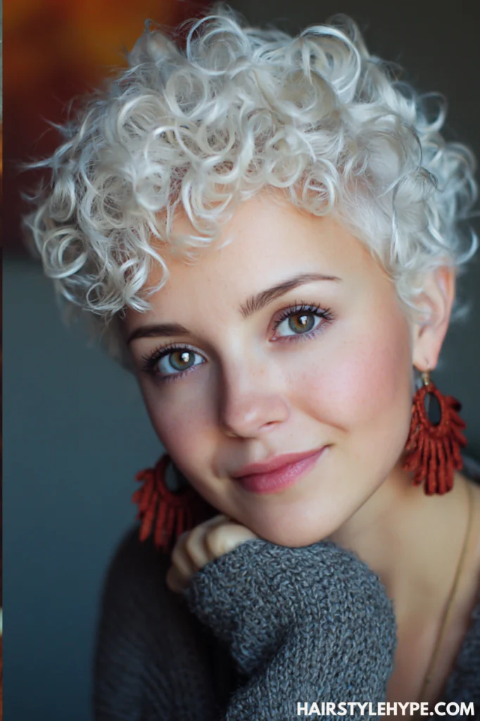 Bleached Curly Pixie Cut