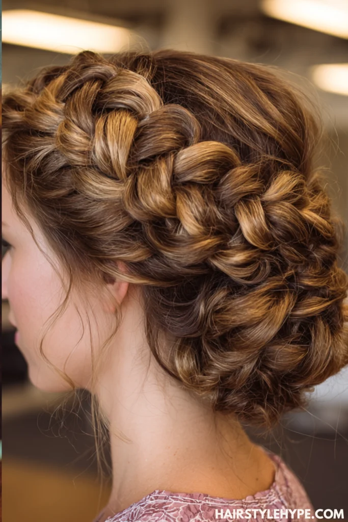 Braided Crown with Curly Updo