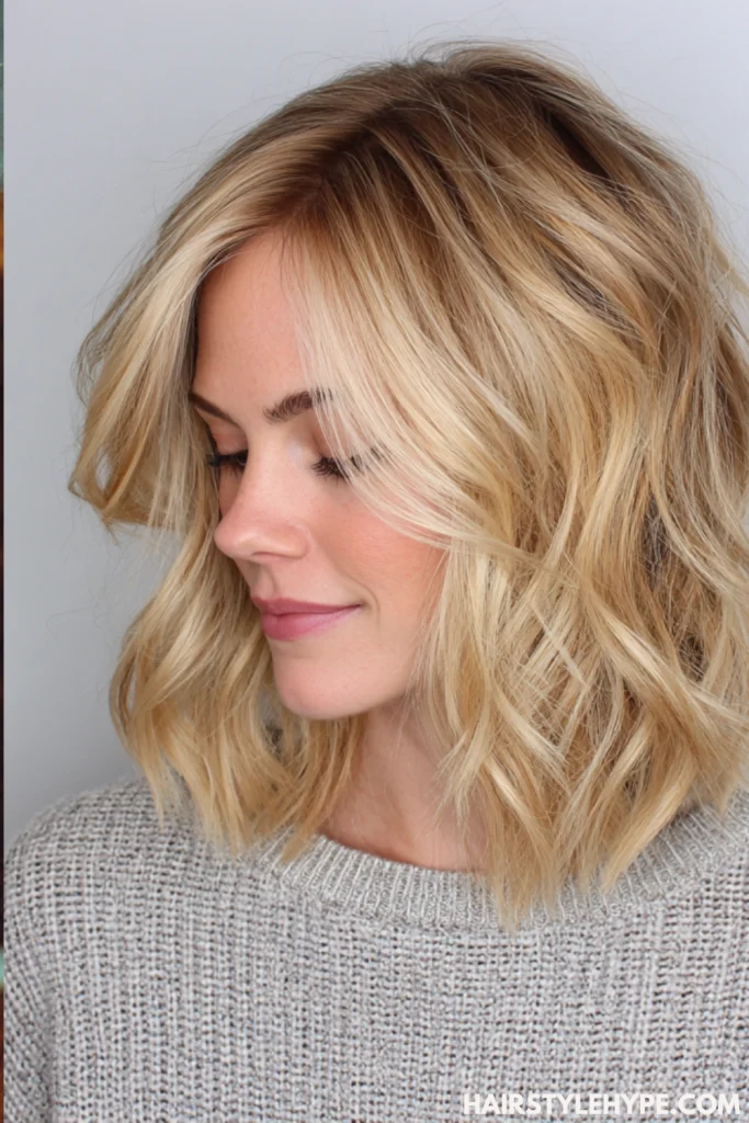 Butter Blonde Highlights in a Lob Cut