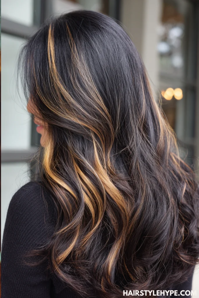 Butter Blonde Highlights on Black Hair