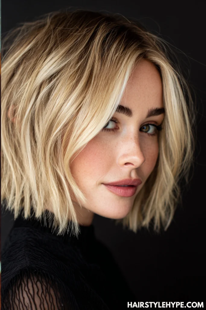 Butter Blonde Streaks in a Bob Cut