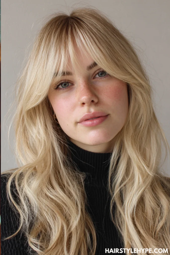 Butter Blonde with Curtain Bangs
