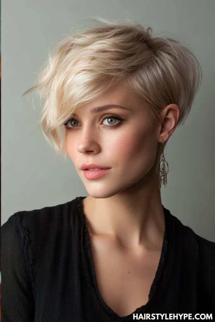 Champagne Blonde Pixie with Side Part