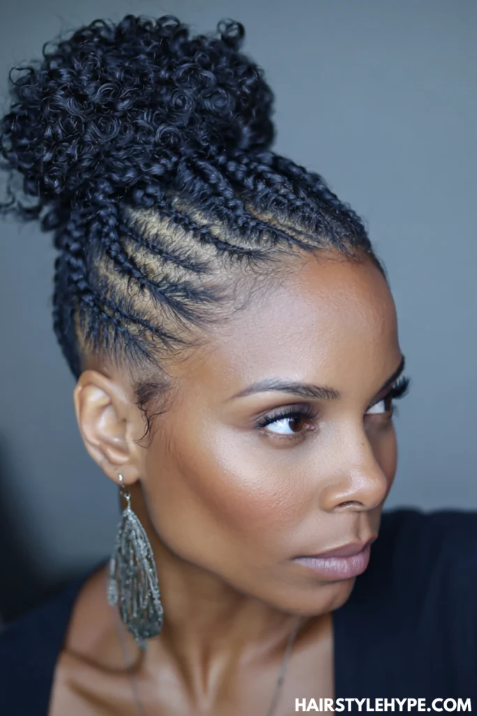 Cornrows into Curly Bun