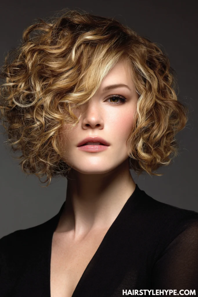 Curly Bob with a Side Sweep