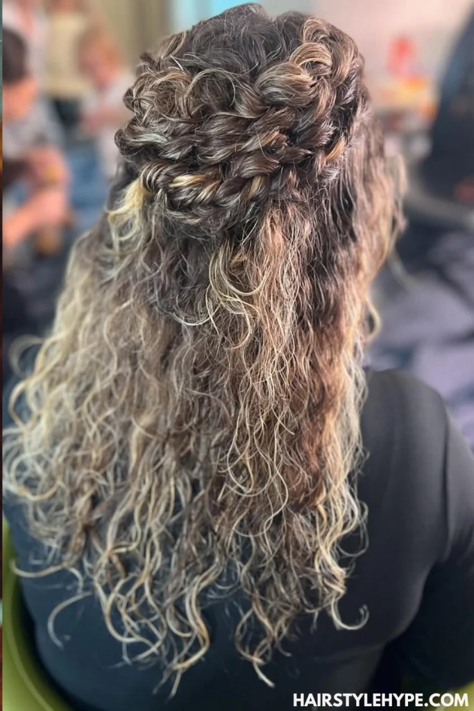 Curly Bun with Braided Crown