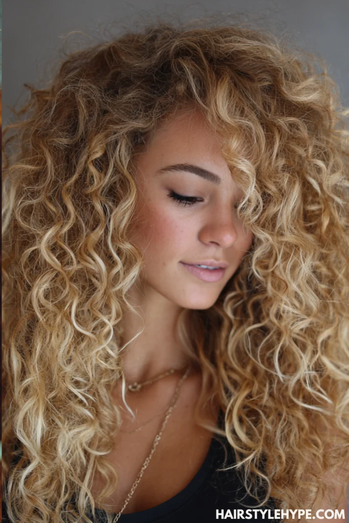 Curly Hair with Butter Blonde Highlights