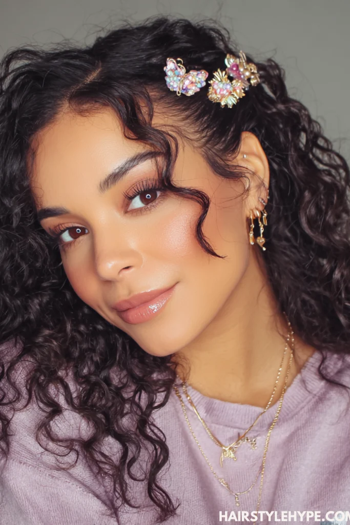 Curly Hair with Clip-In Accessories