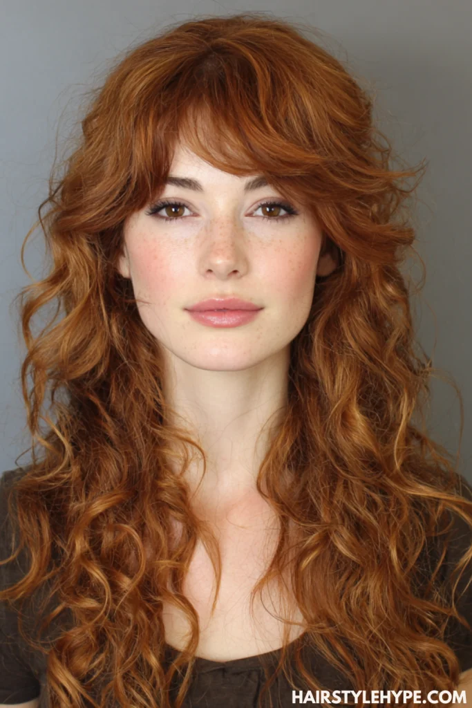 Curly Layers with Side Swept Bangs