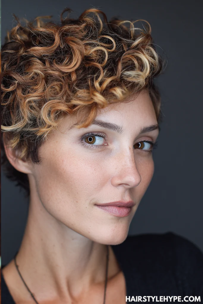 Curly Pixie with Highlighted Tips