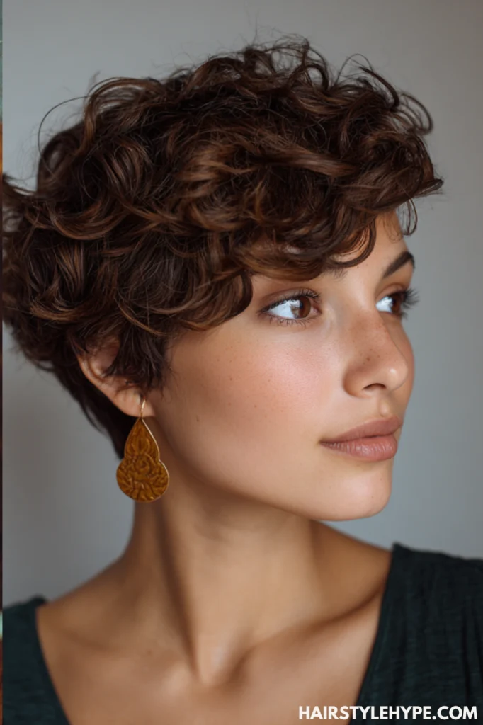Curly Pixie with Side Part
