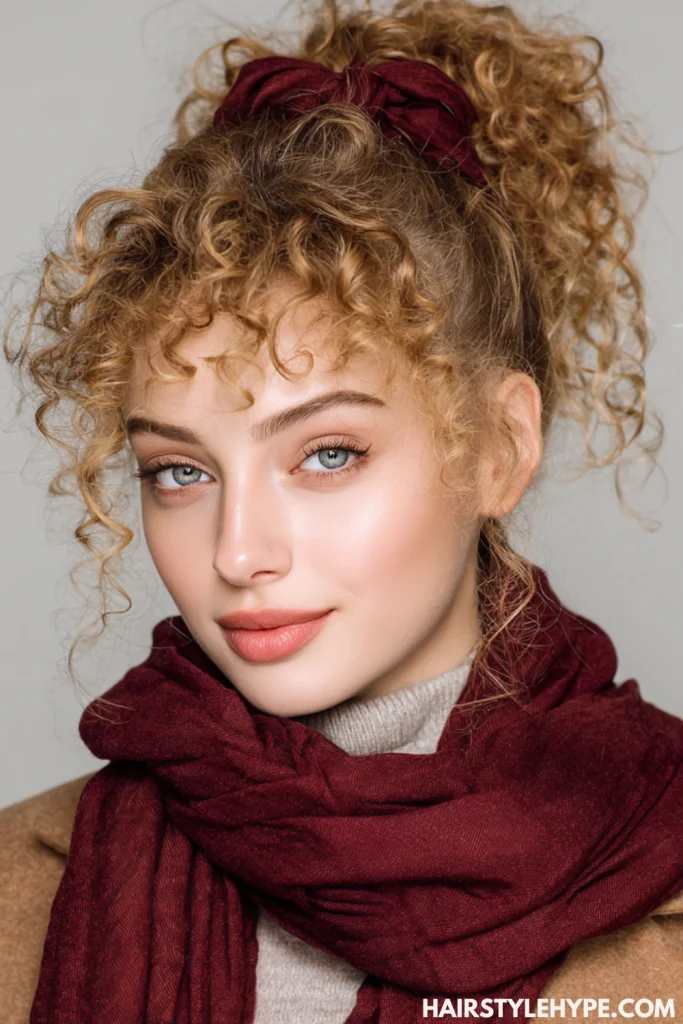 Curly Ponytail with Scarf Wrap