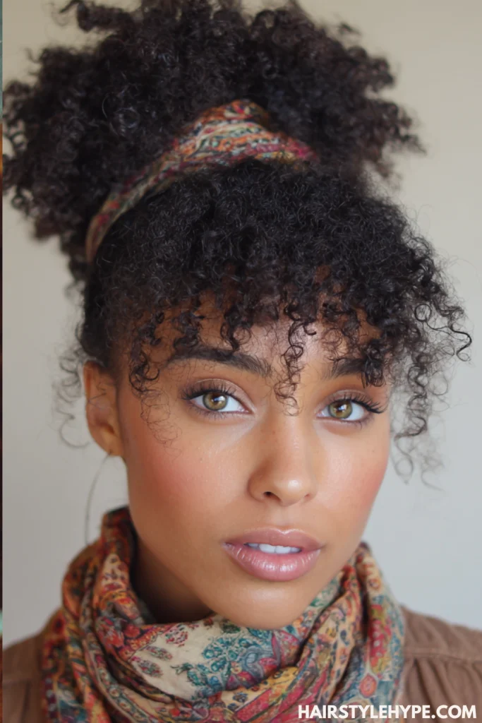 Curly Puff with a Scarf