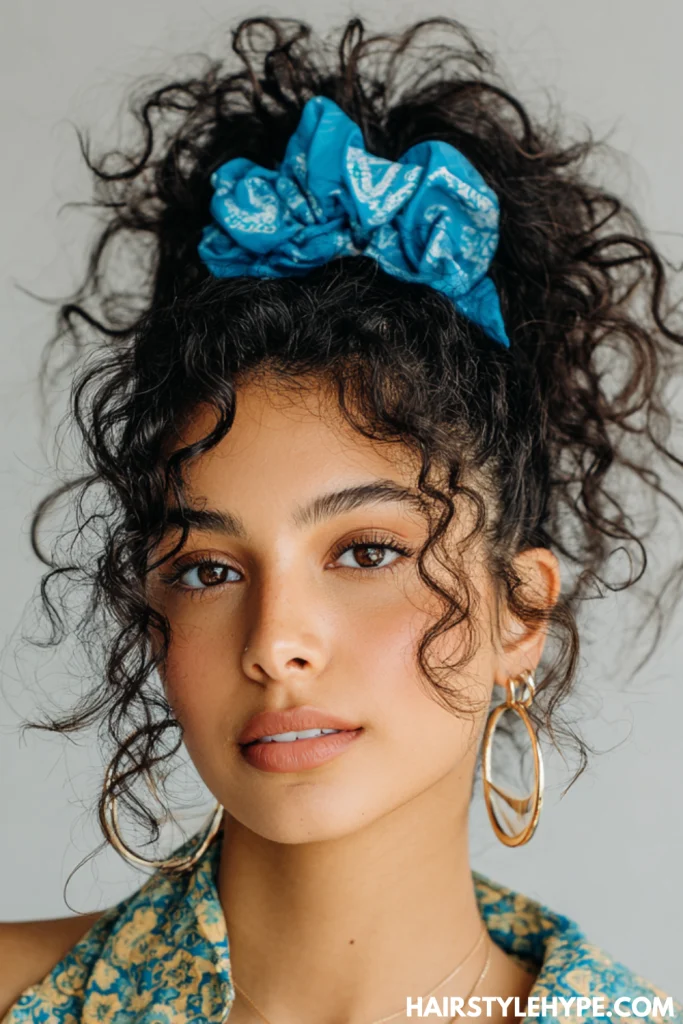 Curly Top Knot with Scrunchie