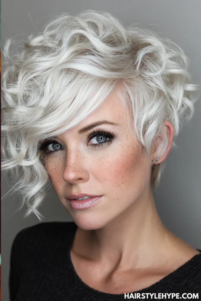 Icy Blonde Pixie with Sculpted Curls