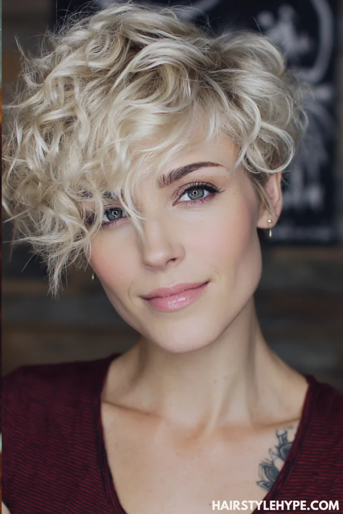 Buttery Blonde Curly Pixie