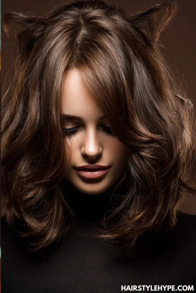 Kitty Cut with Layers and Shine on Glossy Brown Hair