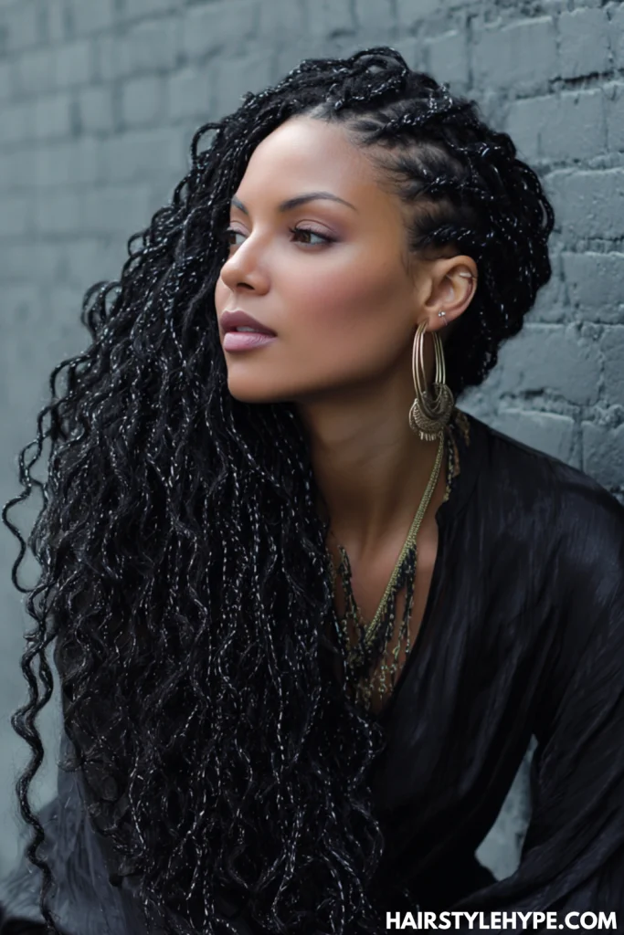 Long Curly Hair with Micro Braids