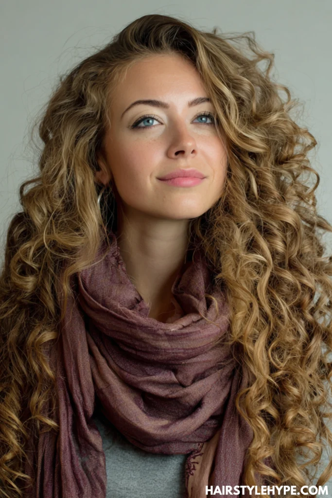 Long Curly Hair with Scarf Wrap