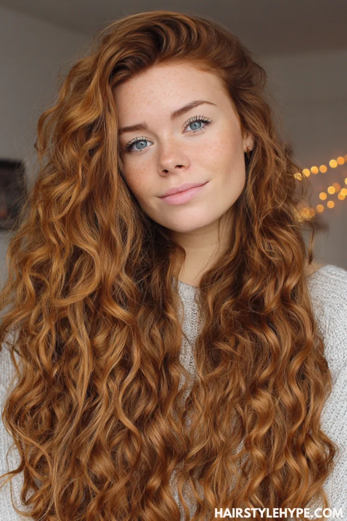 Long Curly Hair with Side Part