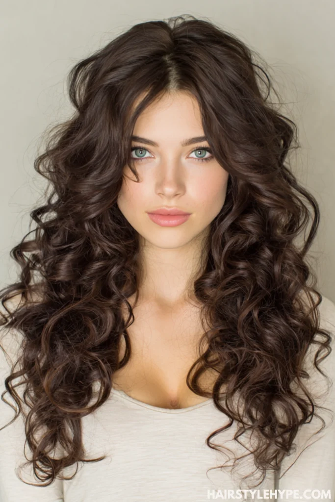 Long Defined Curls with Center Part