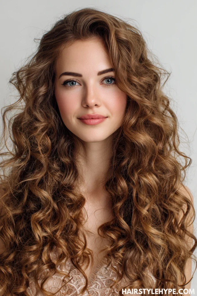 Long Defined Curls with a Middle Part