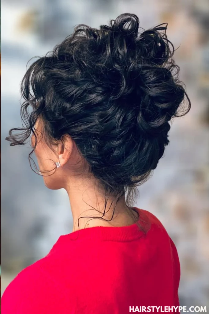 Loose Curly Bun with Scarf
