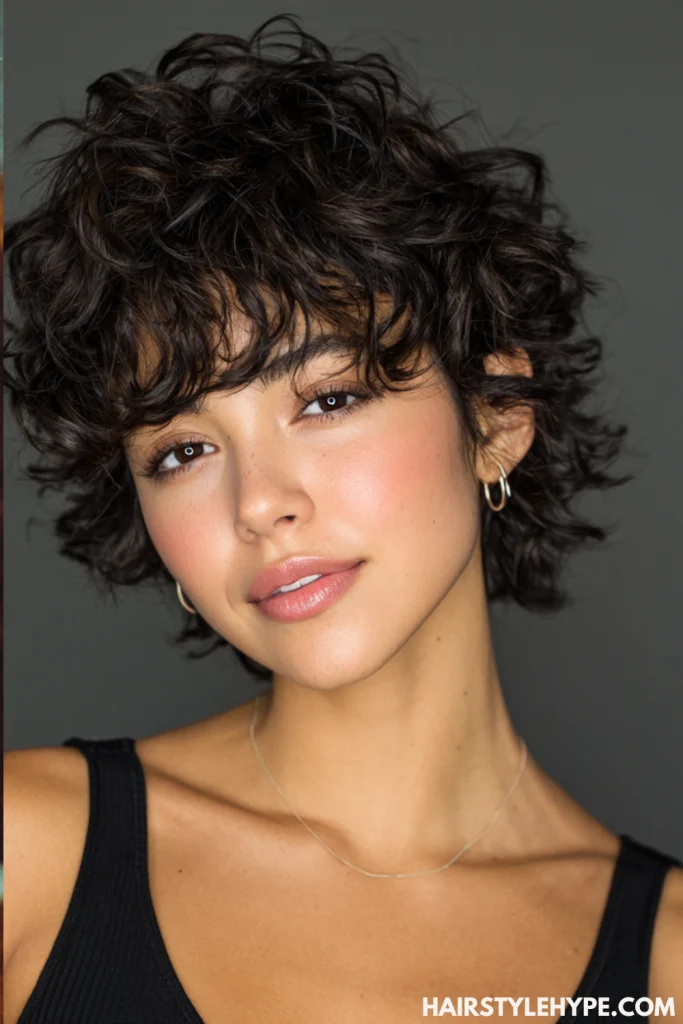 Pixie Cut with Baby Bangs and Loose Curls