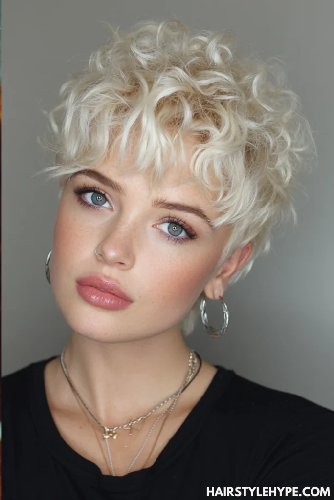 Platinum Blonde Pixie with Tight Curlsc