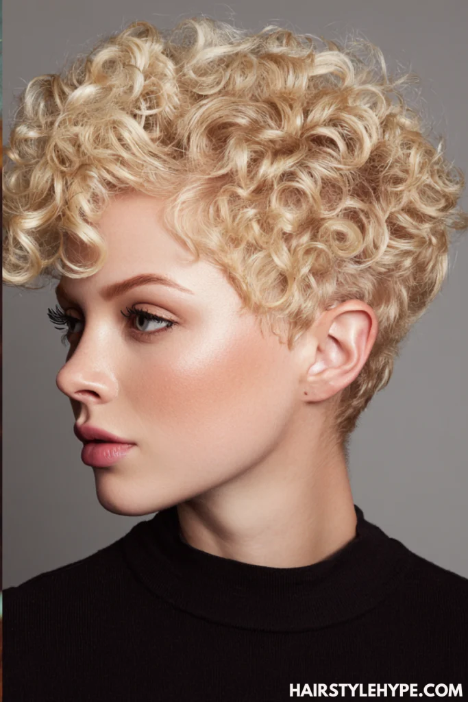 Short Butter Blonde Curls with Tapered Sides