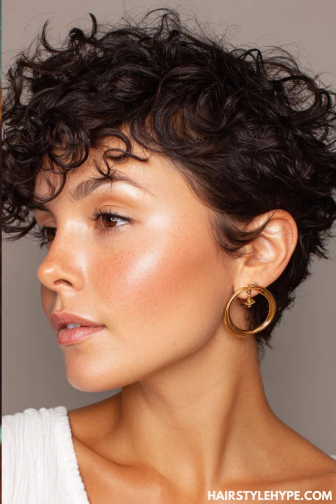 Short Curly Pixie with Side Part