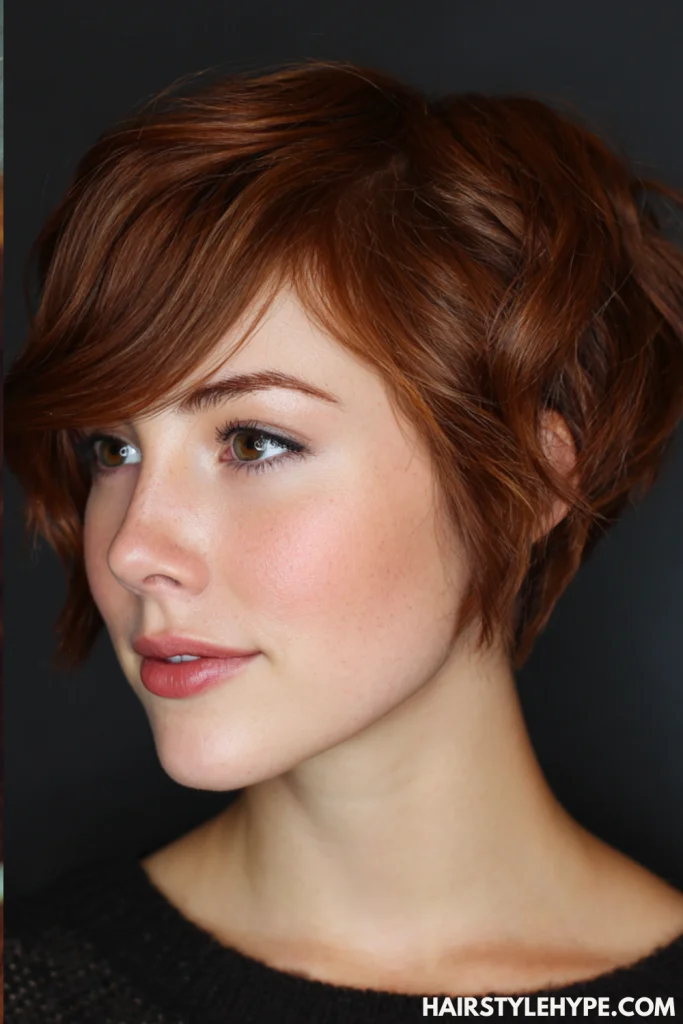 Short Kitty Cut on Brunette with Auburn Tints