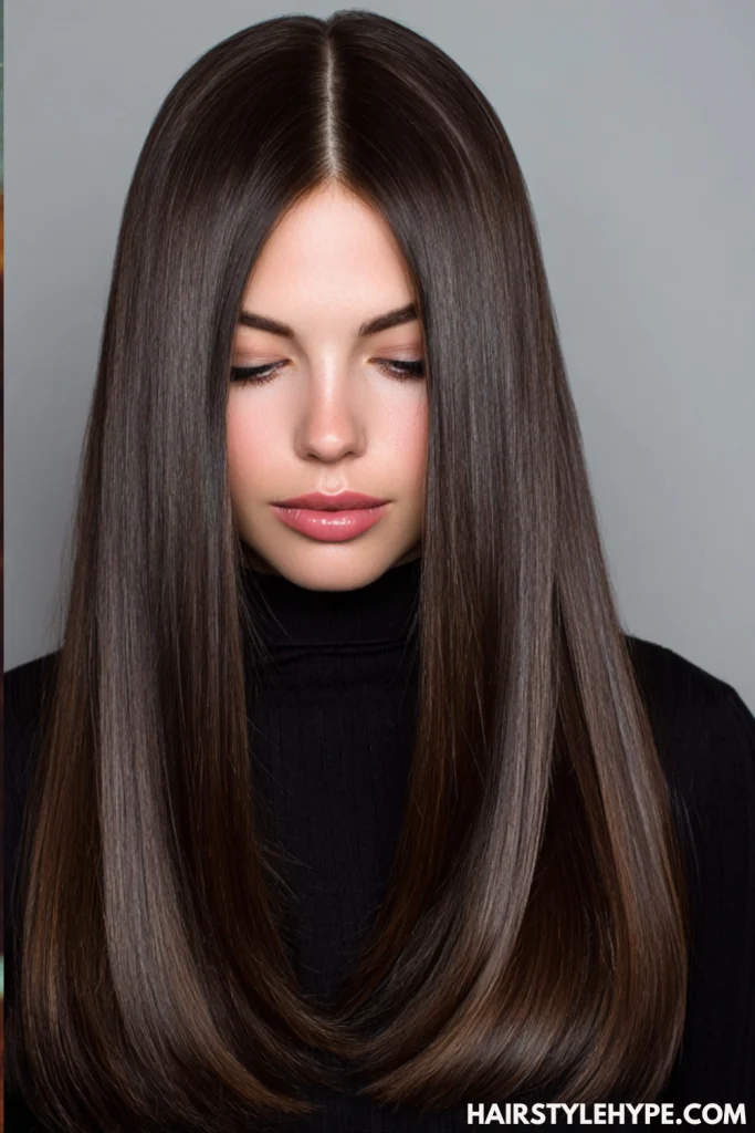 Sleek Kitty Cut with a Middle Part