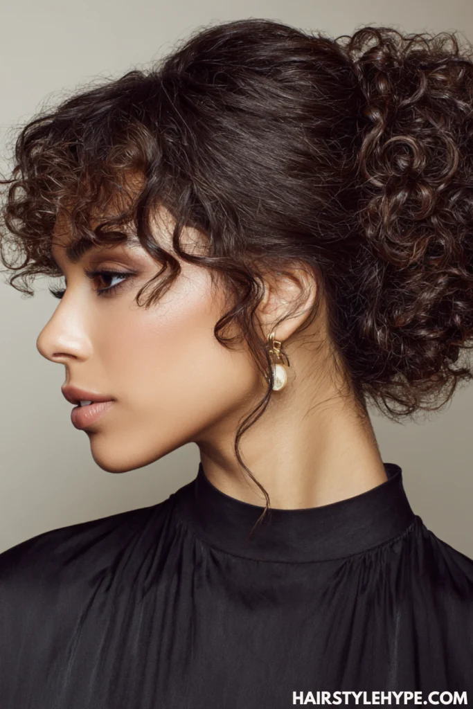 Sleek Low Bun with Curly Texture