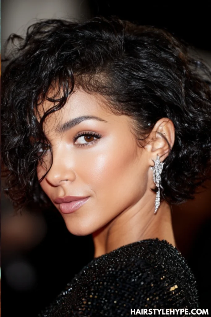 Slicked-Back Curly Bob