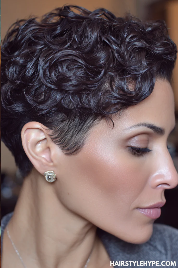 Slicked-Back Curly Pixie