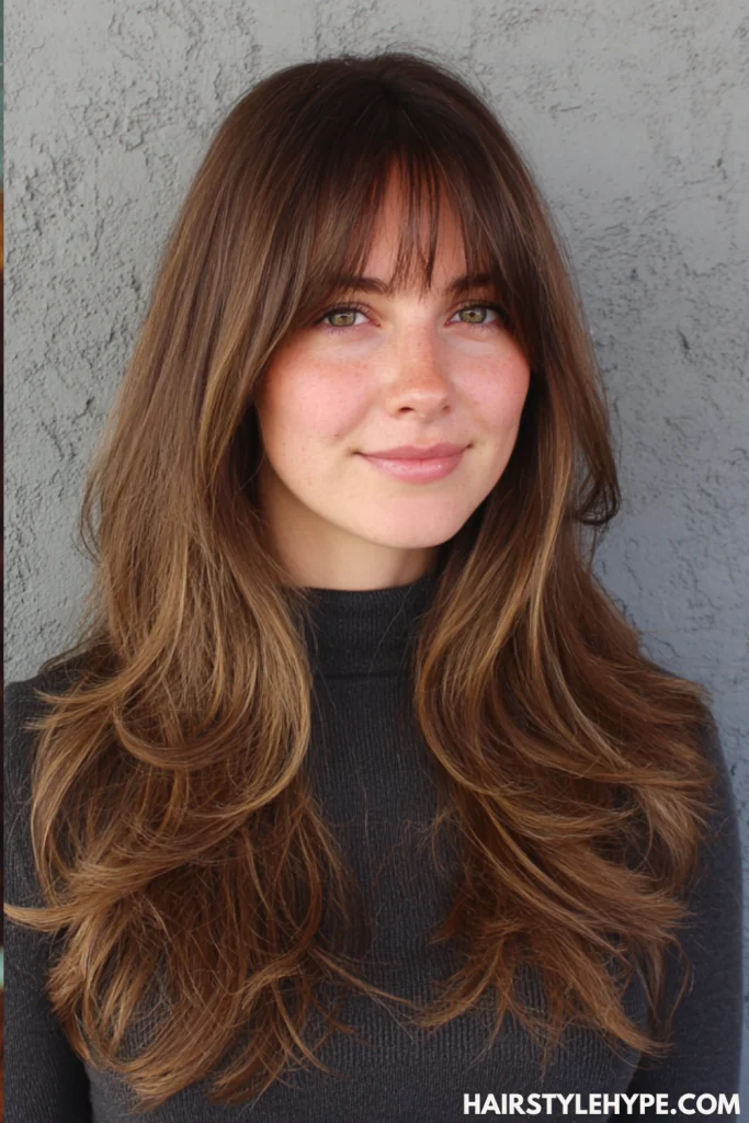 Soft Layered Kitty Cut on Chestnut Brown Hair