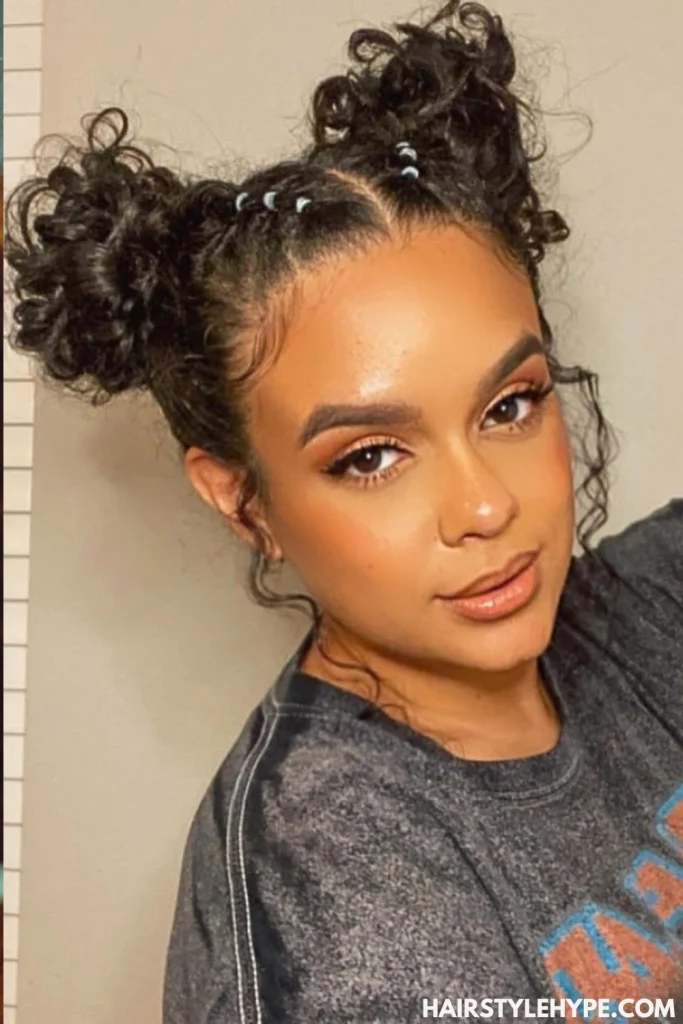 Two Curly Buns (Space Buns)