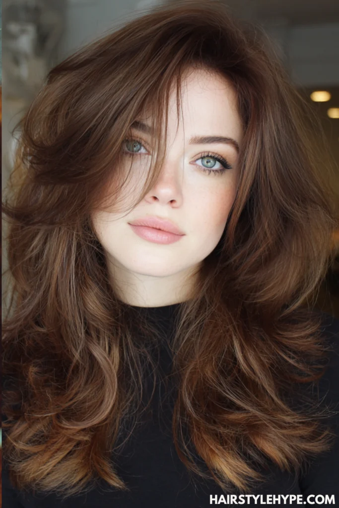 Voluminous Kitty Cut on Thick Brunette Hair