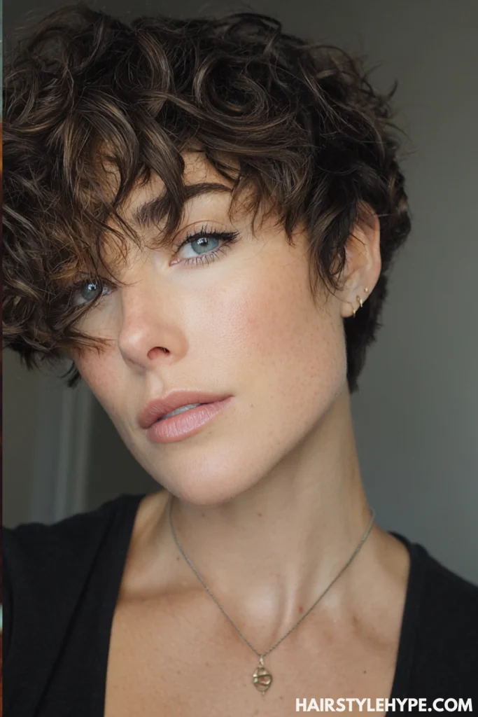  Asymmetrical Curly Pixie with Bangs