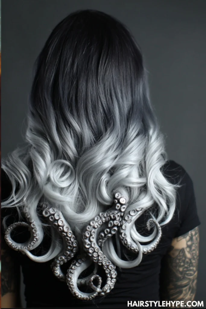 Black to Silver Ombre Octopus Cut