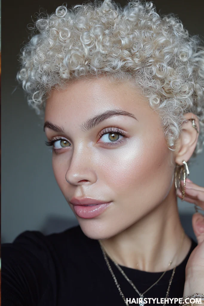 Bleached Blonde Pixie on 3B/3C Curls