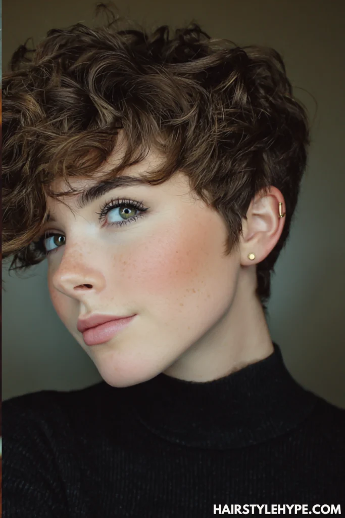  Cropped Curly Pixie with Side Bangs