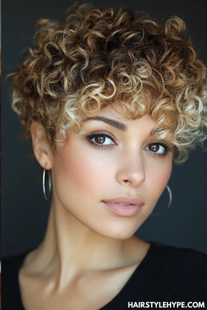 Curly Pixie with Blonde Ombre