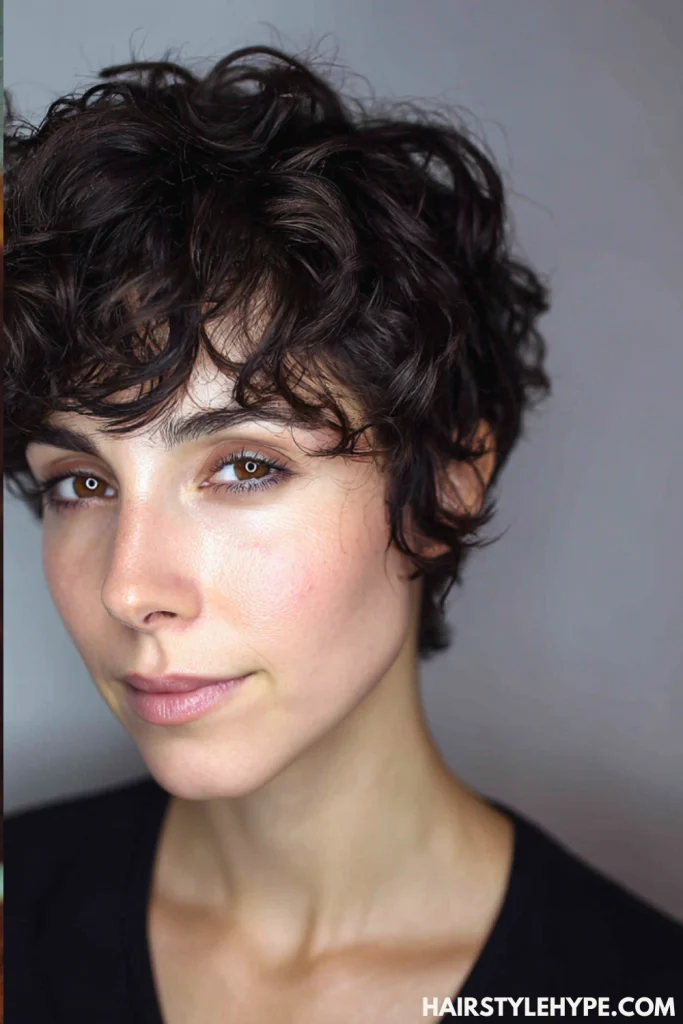  Curly Pixie with Layered Bangs