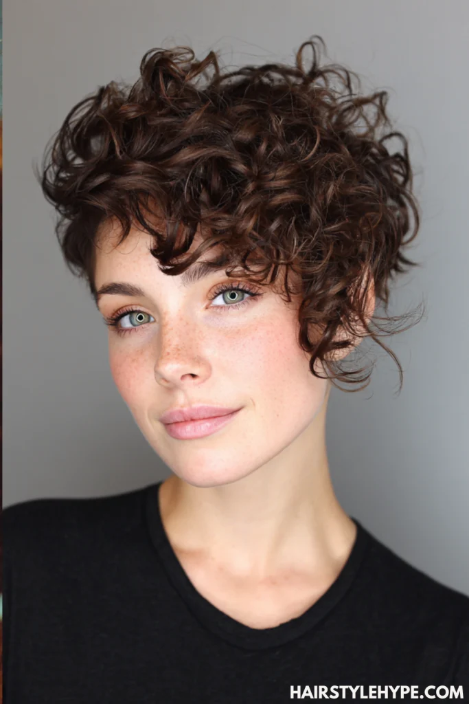  Curly Pixie with Long Side Fringe